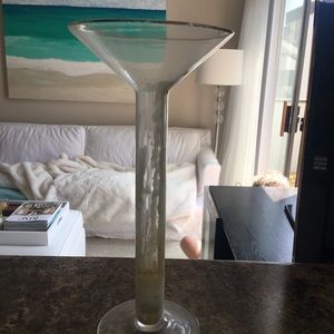 12 inch tall glass candle holder with gold rim